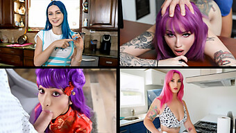 Adorable Girls Engage In Roleplay Fantasies With Tattooed And Busty Performers